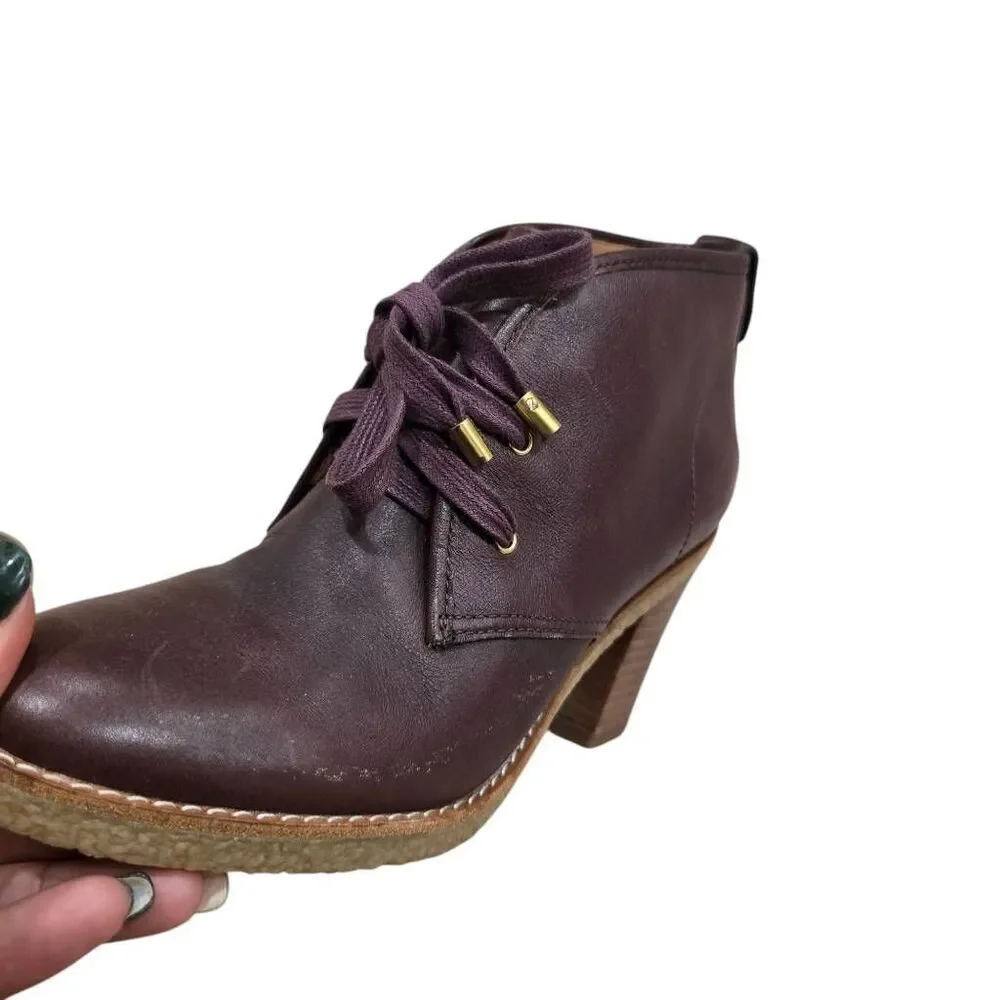 Coach Nikol Bootie Women's 5B Burgundy Leather Lace Up‎ Block Heel Boots Q1666